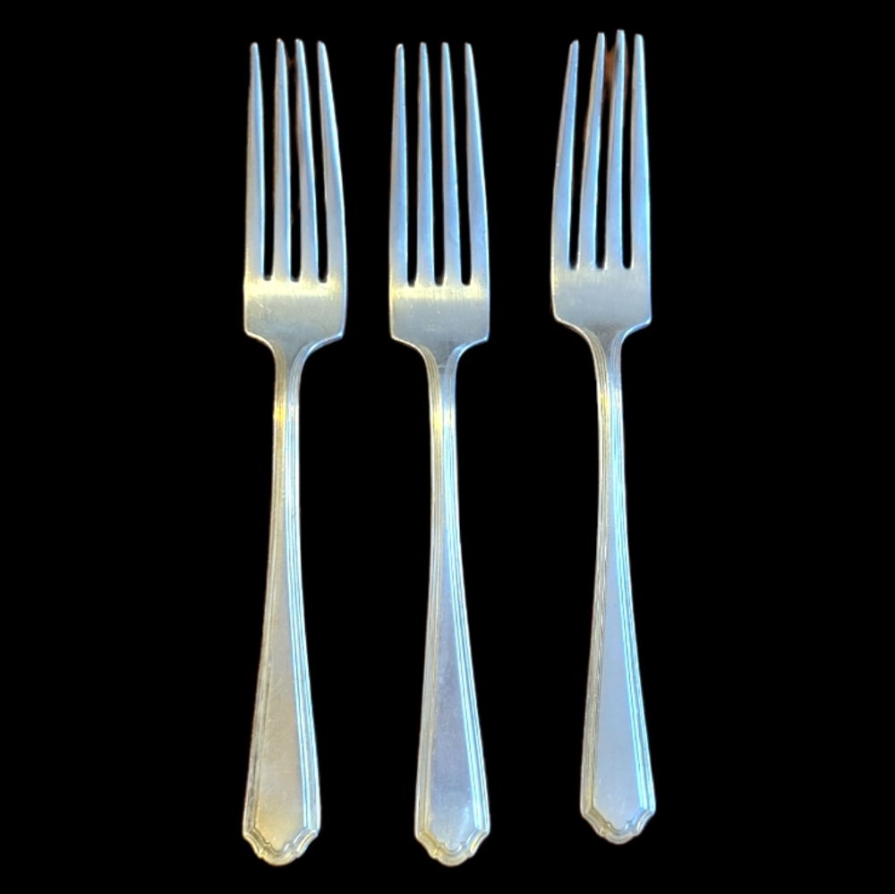 3 Vtg 1900- 1940 Gorman EP pat. 1923 SILVER Electroplated Heavy Dinner Forks